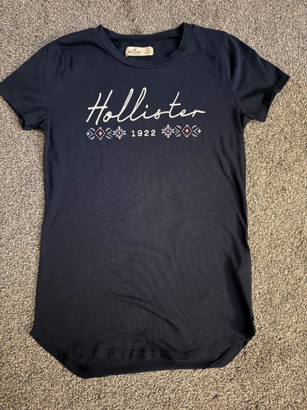 Hollister Navy Blue Embroidered Letter T Shirt